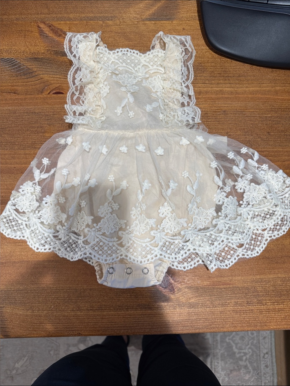 Ivory Lace Floral Baby Dress Bodysuit for Girls